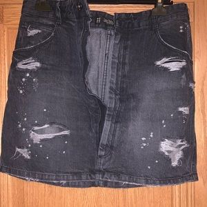 Zara black distressed denim skirt